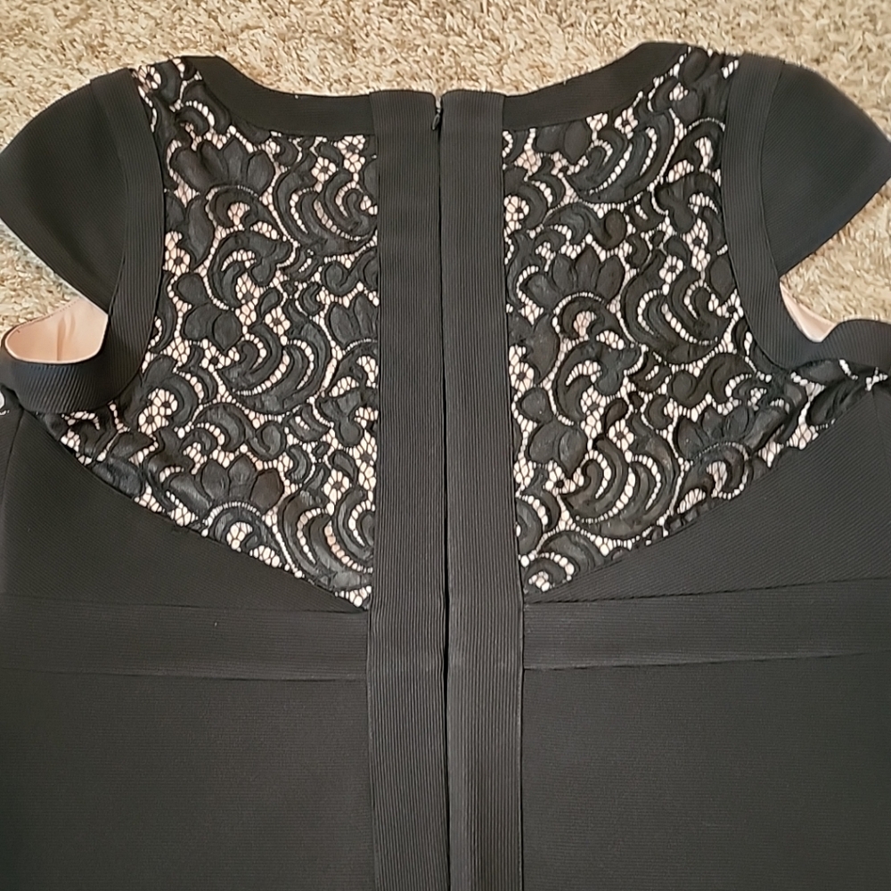 Adrianna Papell Black Womens Size 14W Lace Illusion Sheath Dress - Picture 6 of 12